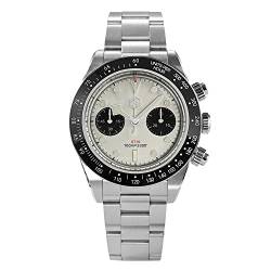 NC San Martin SN052G Herren Sportuhren Chronograph Saphirglas 10Bar Retro Luxus Seagull ST1901 Manuelle mechanische Uhren (White) von N\C