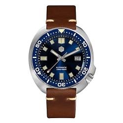 San Martin Upgraded SN047G Thunfisch Taucheruhr 20 Bar Edelstahl Herren Automatik Mechanisch Saphir Horween Leder Leuchtend (Blue) von N\C