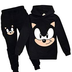 N/F Sonic Hoodie und Hose Sportbekleidung Jungen Trainingsanzug Mädchen Niedliche Cartoon Drucke Der Igel Kostüm Pullover, schwarz 2, 7-8 Jahre von N/F