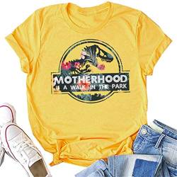 N/G Damen Motherhood is A Walk in The Park Funny Print Rundhals Kurzarm Graphic T-Shirt, gelb, M von N/G