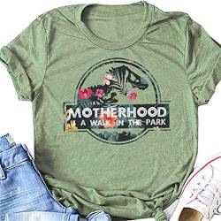 N/G Damen Motherhood is A Walk in The Park Funny Print Rundhals Kurzarm Graphic T-Shirt, grün, Small von N/G