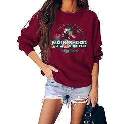 N/G Damen Motherhood is A Walk in The Park Funny Print Rundhals Langarm Graphic Sweatshirt Gr. 48, Weinrot von N/G