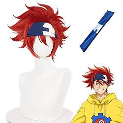Anime SK8 The Infinity Reki Kyan Cosplay Perücke mit Stirnband Kurz Rot Halloween Party Perücken für Männer Jungen (Rot) von N\P