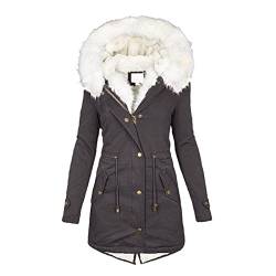 Damen Winterjacke mit Kapuze, dick, lange Daunenjacke, schmales Haar, grau, 48 von N\P