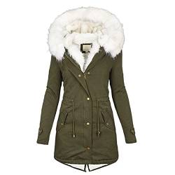 Damen Winterjacke mit Kapuze, dick, lange Daunenjacke, schmales Haar, grün, 54 von N\P