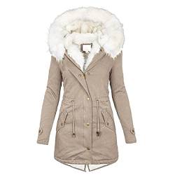 Damen Winterjacke mit Kapuze, dick, lange Daunenjacke, schmales Haar, khaki, 48 von N\P