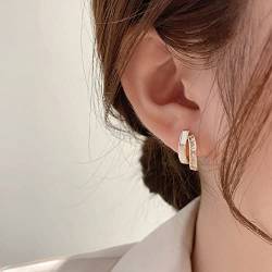 Gold Shell Double-Layer Ohrstecker Ohrringe High-End Licht Luxus Strass besetzte Ohrringe Einfache Ohrringe für Frauen und Mädchen von N\P