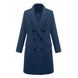 Große Größe Damen Herbst und Winter Mantel Lang Mantel Wollmantel, blau, 46 von N\P