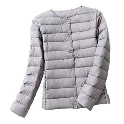 Leichte Daunenjacke für Damen, Frühjahr und Herbst, schmal, ohne Kragen, Thermofutter, grau, Medium von N\P