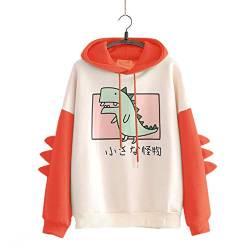 Mädchen Japanische Süße Dinosaurier Print Hoodie Kawaii Alphabet Langarm Pullover Plus Fleece Warm Pullover (S-2XL) Gr. 48, rot von N/W