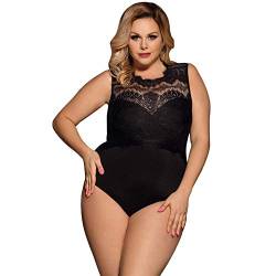 N/X Schnür Bodysuit Plus Size Spitze High Neck Cut Out Back Fitness Jumpsuit Body -01_5XL von N/X