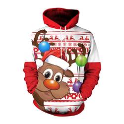 Ugly Christmas Hoodie Weihnacht Pullover Xmas Jumper Ugly Lustige Weihnachtspullover Herren Damen Hässlicher Weihnachtspulli Weihnachts Sweatshirt Kapuzenpullover Weihnachten Rentier Hässliche L von N \ A