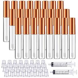 24 Stück 10 ml transparente Lipgloss-Tuben mit Pinselspitze, nachfüllbare Lippenglasurbehälter, Lippenbalsam-Flasche und 2 Stück 10 ml Kunststoff-Spritzen für DIY-Make-up von N /A