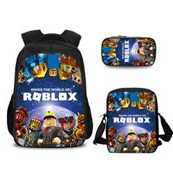 Jungen Roblox Rucksack mit Lunchbox & Federmäppchen, Mädchen Schüler Büchertasche Kinder Schulrucksack Laptop Rucksack Teens Spiel Reisetasche, Stil 1, 27*17*40 von N /A