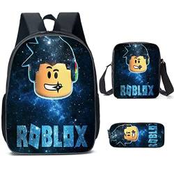 Jungen Roblox Rucksack mit Lunchbox & Federmäppchen, Mädchen Schüler Büchertasche Kinder Schulrucksack Laptop Rucksack Teens Spiel Reisetasche, Stil 5, 27*17*40 von N /A