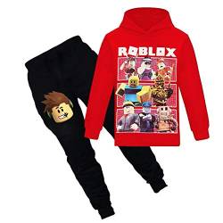 N /A Roblox Kapuzenpullover Jungen Hoodies Kinder Spiel Outfits Karikatur Charaktere Pullover Baumwolle Mädchen Hosen Kleidung Sets (red, 11-12years) von N /A