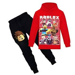 N /A Roblox Kapuzenpullover Jungen Hoodies Kinder Spiel Outfits Karikatur Charaktere Pullover Baumwolle Mädchen Hosen Kleidung Sets (red, 5-6years) von N /A