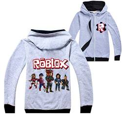 Roblox Jacke Jungen Reißverschluss Pullover Teen Hoodie Mädchen Langarm T-Shirt Baumwolle Herbst Sport Tops Laufbekleidung, Grau, 134 von N /A