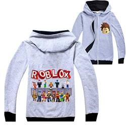 Roblox Jacke Jungen Reißverschluss Pullover Teen Hoodie Mädchen Langarm T-Shirt Baumwolle Herbst Sport Tops Laufbekleidung, Grau (1), 134 von N /A