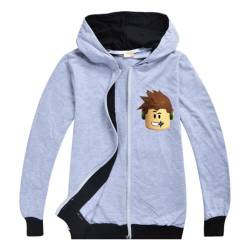 Roblox Jacke Jungen Reißverschluss Pullover Teen Hoodie Mädchen Langarm T-Shirt Baumwolle Herbst Sport Tops Laufbekleidung, Grau (3), 7-8 Jahre von N /A