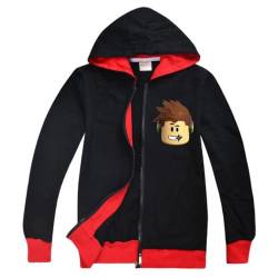 Roblox Jacke Jungen Reißverschluss Pullover Teen Hoodie Mädchen Langarm T-Shirt Baumwolle Herbst Sport Tops Laufbekleidung, Schwarz3, 7-8 Jahre von N /A