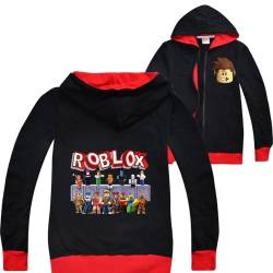 Roblox Jacke Jungen Reißverschluss Pullover Teen Hoodie Mädchen Langarm T-Shirt Baumwolle Herbst Sport Tops Laufbekleidung, schwarz 1, 7-8 Jahre von N /A