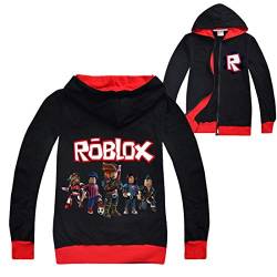 Roblox Jacke Jungen Reißverschluss Pullover Teen Hoodie Mädchen Langarm T-Shirt Baumwolle Herbst Sport Tops Laufbekleidung, schwarz 2, 146 von N /A