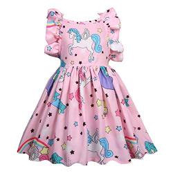 N /D Niedliche Kleider für Mädchen und Kinder, ärmellos, Einhorn-Kleider, Druck-Rüschen, Party-Sommerkleid, Alter 3–8 Jahre Gr. 7 Jahre, rose von N /D