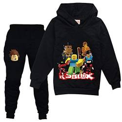 N /D Teenager Spiel Kapuzenpullover Satz Spiel Mode Kinder Spieler Grafik Zur Seite Fahren Kapuzenpulli Sweatshirt Und Hose Jungen Mädchen 2St (9-10 Jahre, schwarz 2) von N /D