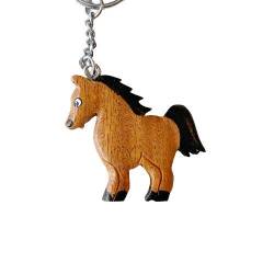 JA Horse - Holz Schlüsselanhänger Pferd Pferdchen Pony Reiten Tier handgemacht (braunes kleines Pony) von N A