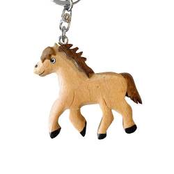 JA Horse - Holz Schlüsselanhänger Pferd Pferdchen Pony Reiten Tier handgemacht (laufendes weißes Pony) von N A
