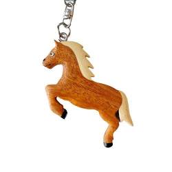 JA Horse - Holz Schlüsselanhänger Pferd Pferdchen Pony Reiten Tier handgemacht (springendes braunes Pferd) von N A