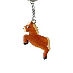 JA Horse - Holz Schlüsselanhänger Pferd Pferdchen Pony Reiten Tier handgemacht (springendes braunes Pony) von N A