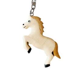 JA Horse - Holz Schlüsselanhänger Pferd Pferdchen Pony Reiten Tier handgemacht (springendes weißes Pferd) von N A