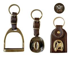 JA Horse - Leder Schlüsselanhänger Reitsport Pferd Western Reiter Cowboyhut Steigbügel Hufeisen (Cowboyhut) von N A