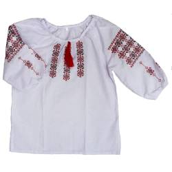 N_FROMM Damen Bekleidung Bluse Vyshyvanka Weiß gestickt Frauentracht traditioneller ethnischer Stil ukrainische Ornamente 3/4 Arm Größe L von N_FROMM