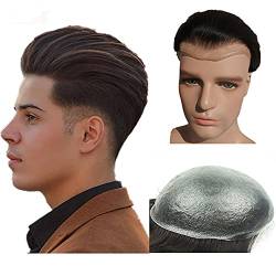 Echthaar Toupet für Männer, 0.04mm V-Loop PU transparentes dünnes Hauttoupet für Männer N.L.W. Europäische Echthaarteile für Männer Haarersatz, Haarteil Ersatz Männer Perücken 10 x 8" (#2 Tiefbraun) von N.L.W.