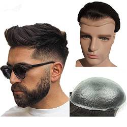 Echthaar Toupet für Männer, 0.04mm V-Loop PU transparentes dünnes Hauttoupet für Männer N.L.W. Europäische Echthaarteile für Männer Haarersatz Perücken 10 x 8" (#1 Tiefschwarz） von N.L.W.