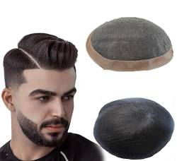 Echthaar Toupet für Männer,NLW Männer Toupet Feines Mono Center mit Poly Around Hair Replacement System natürliches Echthaar Stück für Männer Haar Echthaarperücken 9x6" von N.L.W.