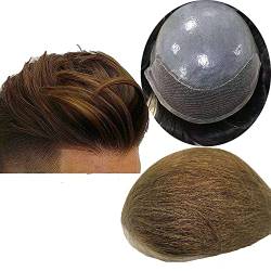 Echthaar Toupet für Männer Haarteile NLW Europäisches Echthaar Ersatzsystem für Männer Echthaar PU Haut mit Spitze vorne Toupet natürliche Haarlinie Männer Haarteil 10x8" (#4 Medium Brown) von N.L.W.