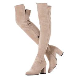 Damenstiefel Winter Overknee Lange Stiefel Mode Stiefel Absätze Herbst Qualität Wildleder Komfort Quadratische Absätze US-Größe, Beige Ihch Absatz, 40.5 EU von N.N.G