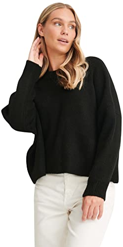 NA-KD Damen Breiter Strickpullover Pullover, Schwarz, M von NA-KD