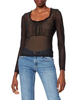 NA-KD Damen Frill Detail mesh top Hemd, Schwarz, XS von NA-KD