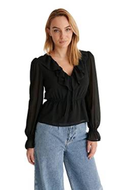 NA-KD Damen Frill V-Neck Chiffon Blouse Bluse, Schwarz, 40 EU von NA-KD