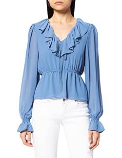 NA-KD Damen Frill V-Neck Chiffon Blouse Bluse, blau, 34 EU von NA-KD