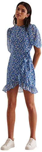 NA-KD Damen Frilled Mini Dress Lssiges Kleid, Blaue Blume, 36 EU von NA-KD