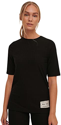 NA-KD Damen Geripptes T-Shirt, Schwarz, Small von NA-KD