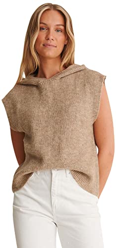 NA-KD Damen Knitted Hoodie Vest Pullunder, Dunkelbeige, XS von NA-KD