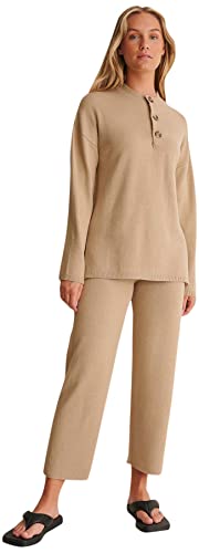 NA-KD Damen Knitted Oversize Button Sweater Pullover, Dunkelbeige, XL von NA-KD