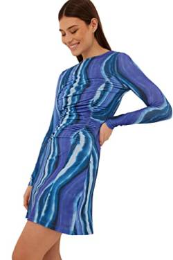 NA-KD Damen Langärmliges Minikleid mit Rüschendetails Lssiges Kleid, Swirl Blue Print, L von NA-KD